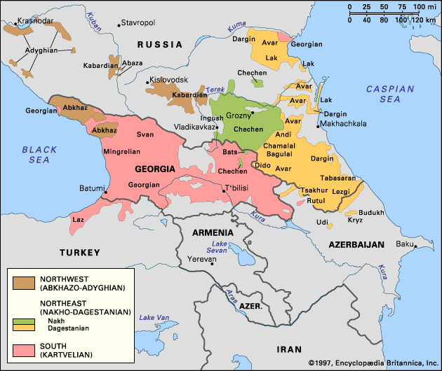 Distribution of Caucasian Languages by Britannica