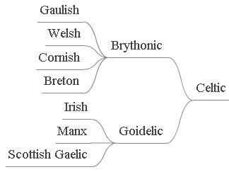 Family Tree of Celtic Languages, Traditional Version