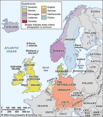 Distribution of the Germanic Languages in Europe