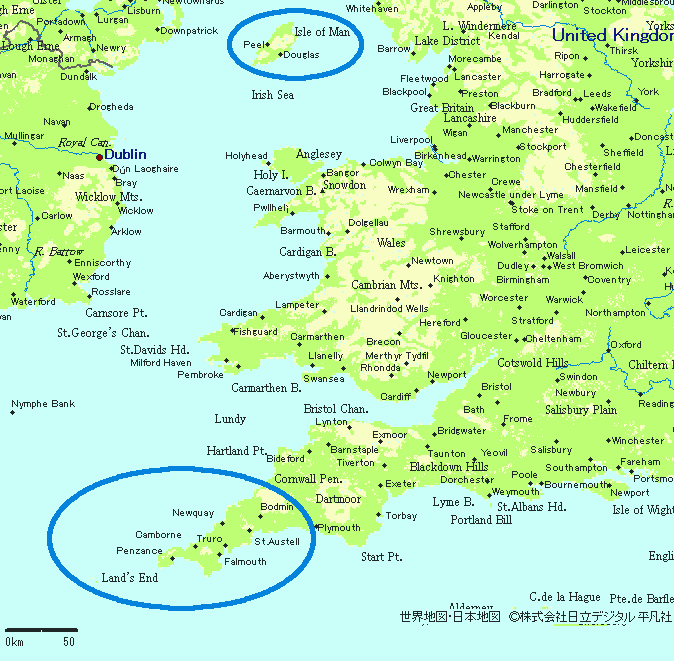 Map of Cornwall and the Isle of Man