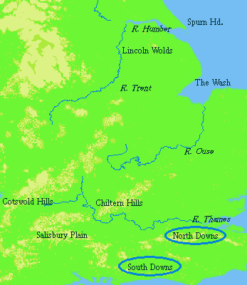 Map of North Downs and South Downs