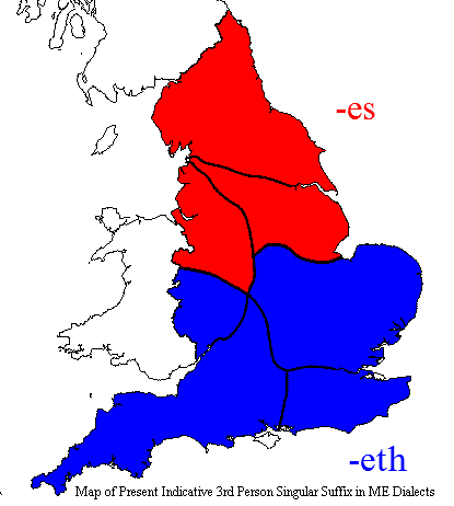 Map of Present Indicative 3rd Person Singular Suffix in ME Dialects
