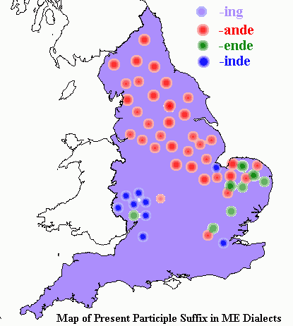 Map of Present Participle Suffix in ME Dialects