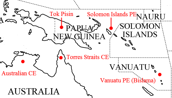 Map of Southwestern Pacific Pidgins and Creoles